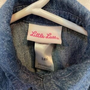 Vintage Little Lass Baby Girl Denim Romper 18M, Snap Button, Bow Belt